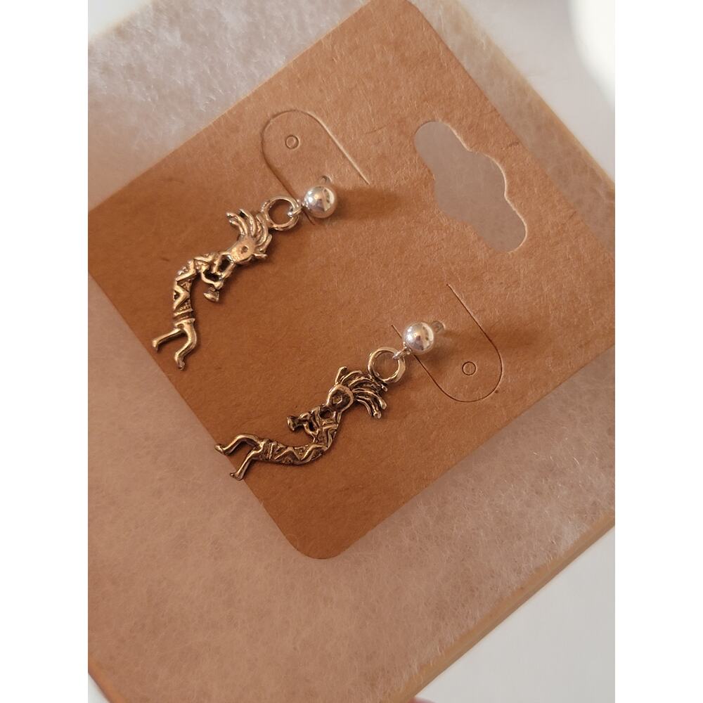 Sterling Silver Kokopelli Dangle Earrings | Southwestern Boho Jewelry - Picture 3 of 6